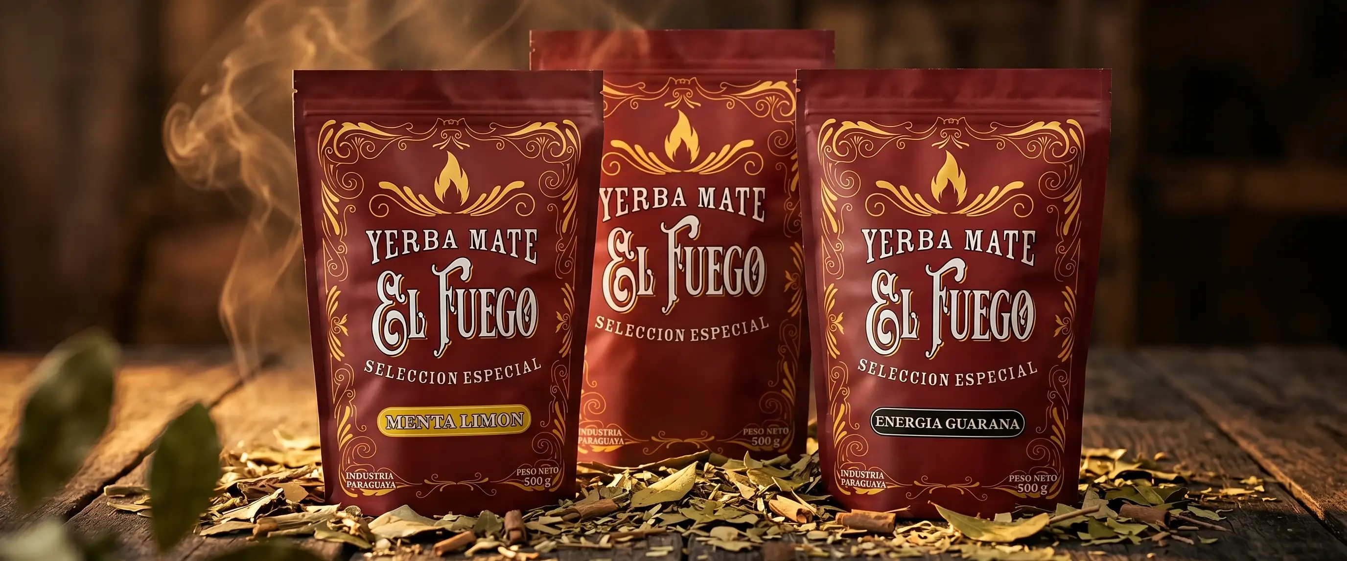 Tre sorter av El Fuego-yerba mate – riktigt stark yerba mate.