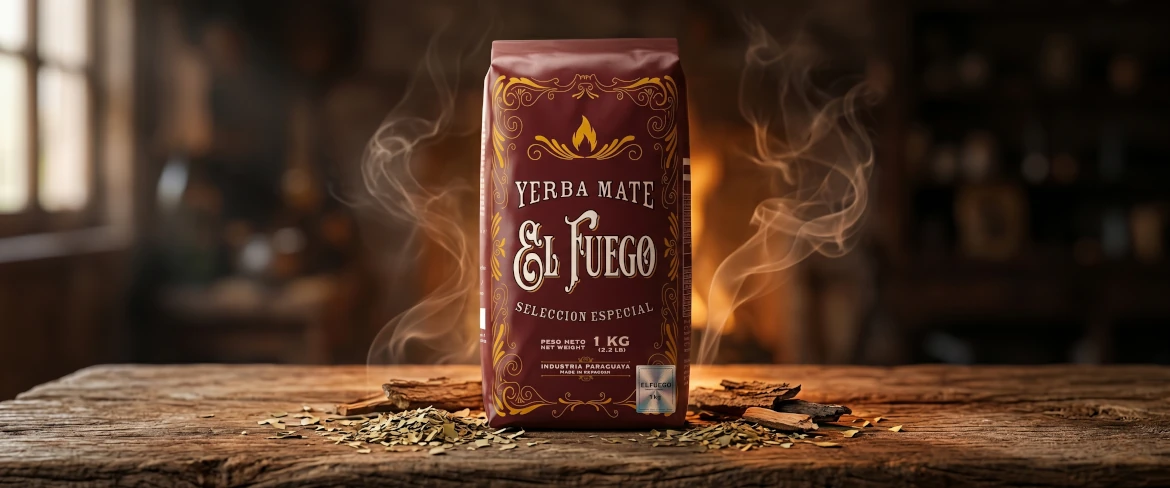 El Fuego 1 kg i pappersförpackning – kraftfull och intensiv yerba mate, förpackad direkt vid källan.