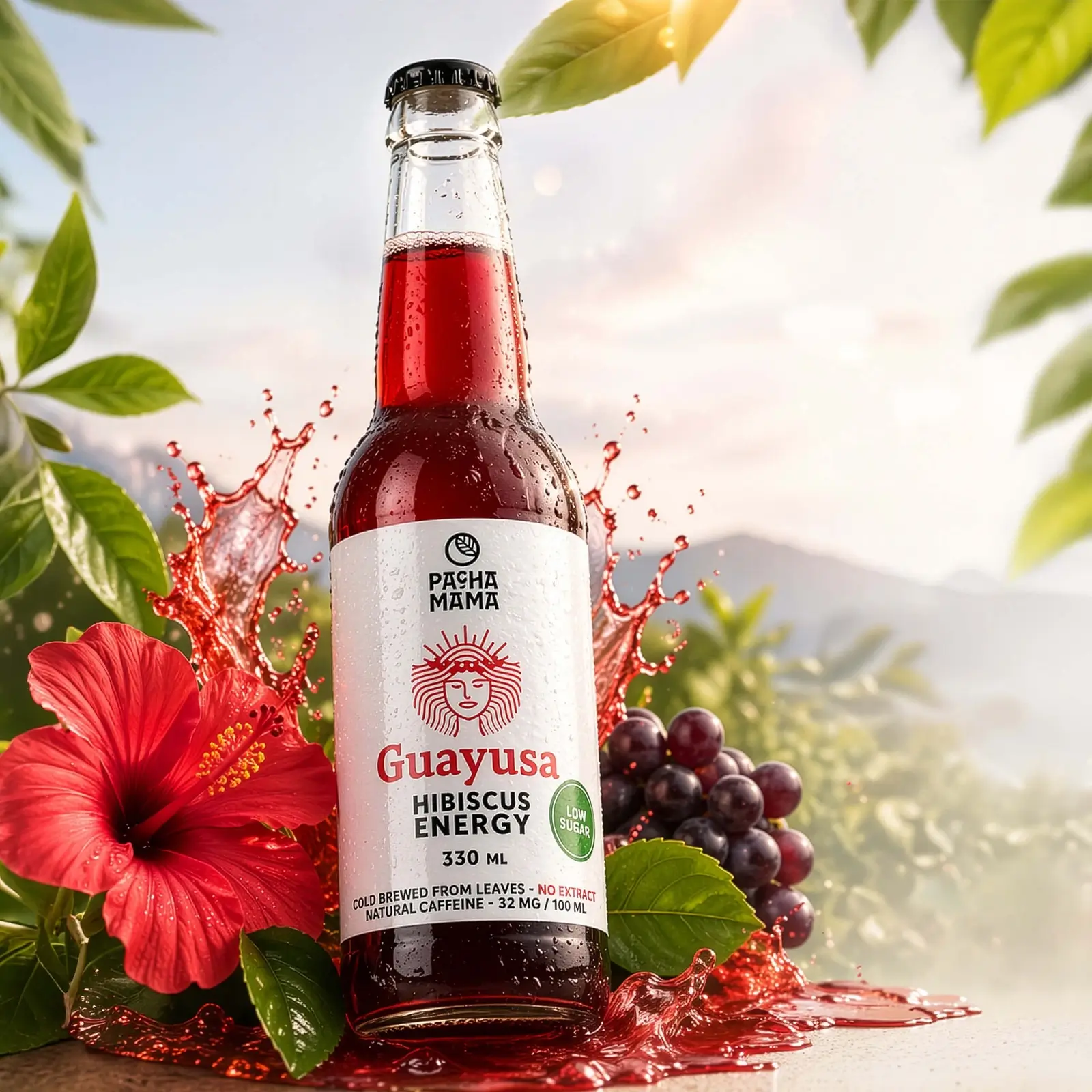Guayusa Pachamama Cold Brew Hibiscus – energidryck på flaska