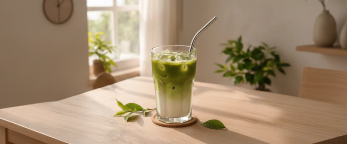 Hur man gör kall matcha latte – iskall matcha med mjölk och isbitar