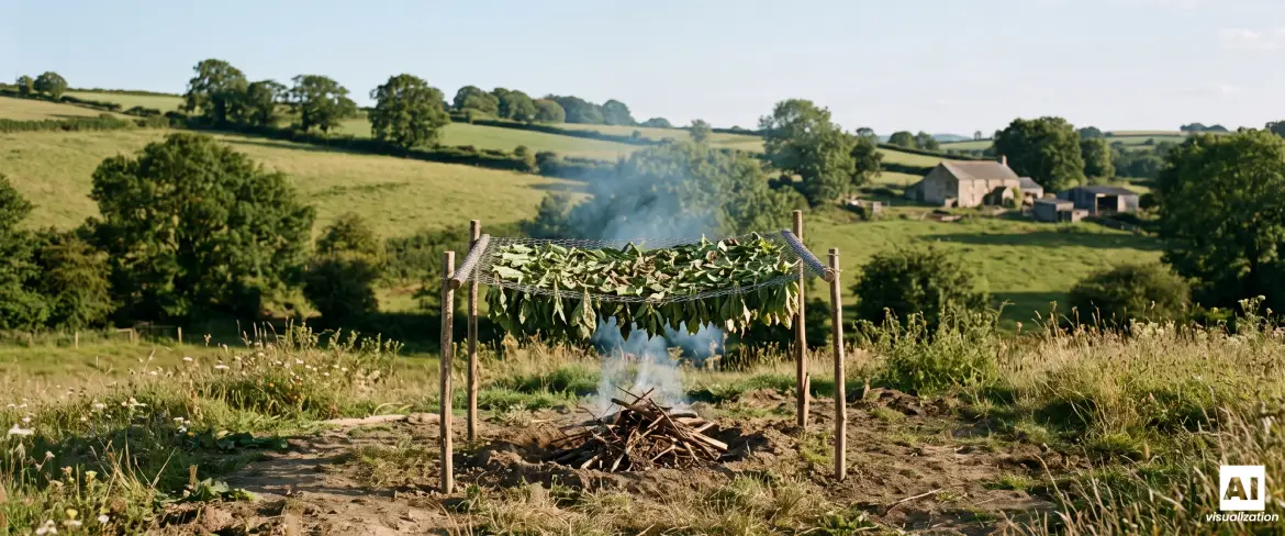 Torkning av yerba mate-blad över öppen eld enligt barbacuá-metoden på landsbygden.