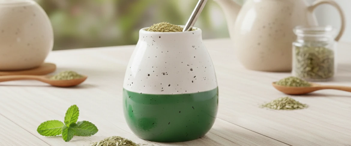 Hur man brygger yerba mate – yerba mate-kopp fylld med blad och en bombilla
