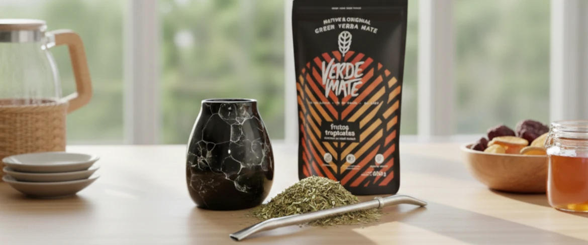Yerba mate-startpaket: yerba mate-kopp, bombilla och yerba mate-förpackning