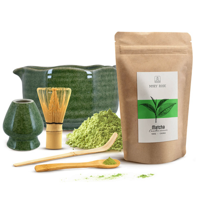 Set för bryggning av Matcha te: matcha 100g + tillbehör