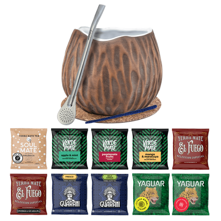 Yerba Mate Set 10x50g Kalebass Kokos Bombilla 500g