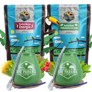 Yerba Mate Rio Parana Set FOR TWO Kalebass Bombilla 1000g
