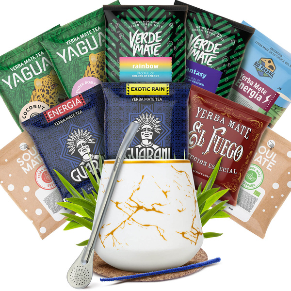 Yerba Mate-set: prover 10x50g Kalebass + Bombilla