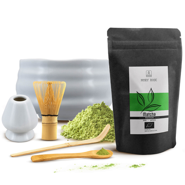 PREMIUM-set för att tillreda matcha-te: japansk ekologisk matcha 30g + tillbehör