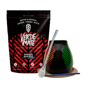 Yerba Mate-set: Verde Mate Energía Guaraná 500g + Kalebass + Bombilla