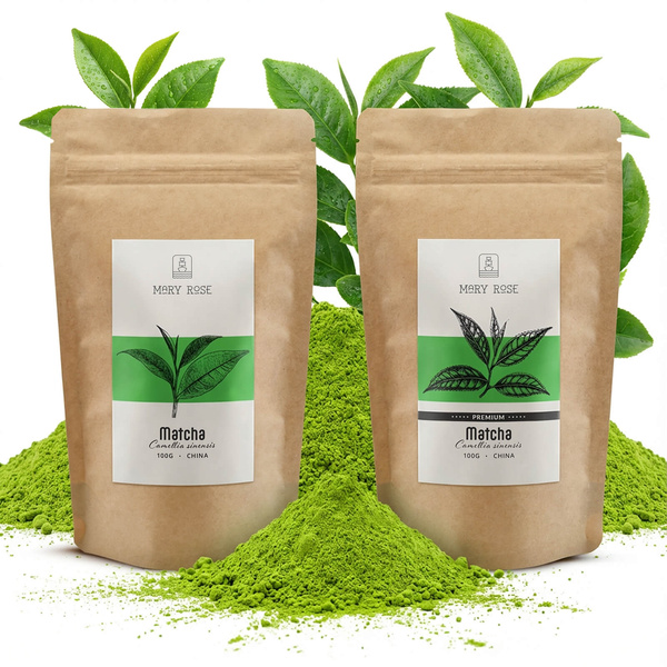 Set med 2 kinesiska matcha‑teer: premium + kulinarisk