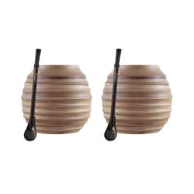 Yerba Mate Set med tillbehör: 2x Kalebass + 2x Bombilla