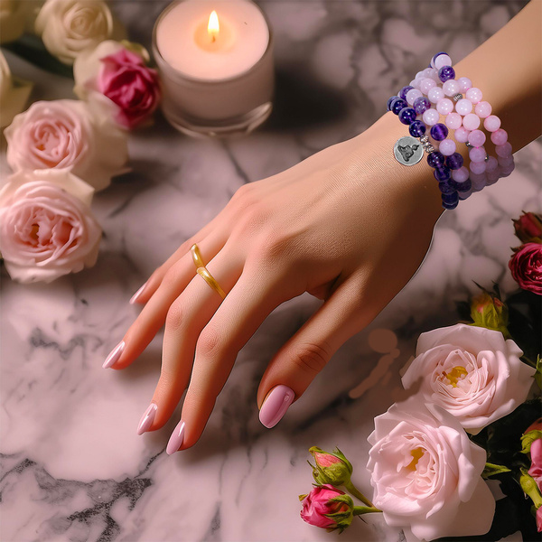 Armband Mala med ametist och rosenkvarts – Buddha