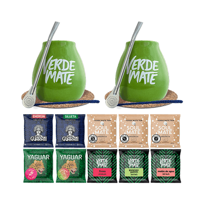 Set Yerba Verde Mate Grön Kalebass Bombilla 10x50