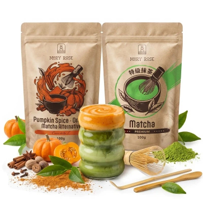 Set för färgglad Matcha Latte: Matcha + Orange Matcha + tillbehör