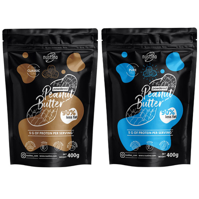 Set med jordnötssmörspulver Nustino: Classic + Pure 2x400g