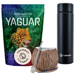Yerba Mate Yaguar kokosnöt 500 g kalebass termos set