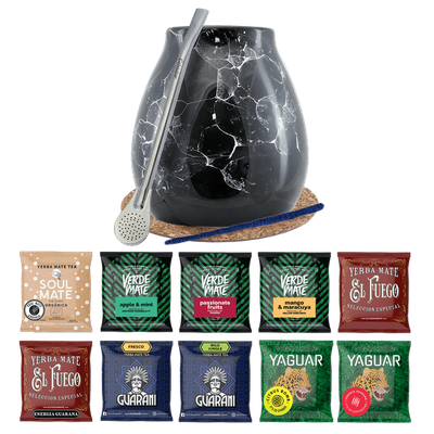 Yerba Mate Set 10x50g Kalebass Marmol Bombilla
