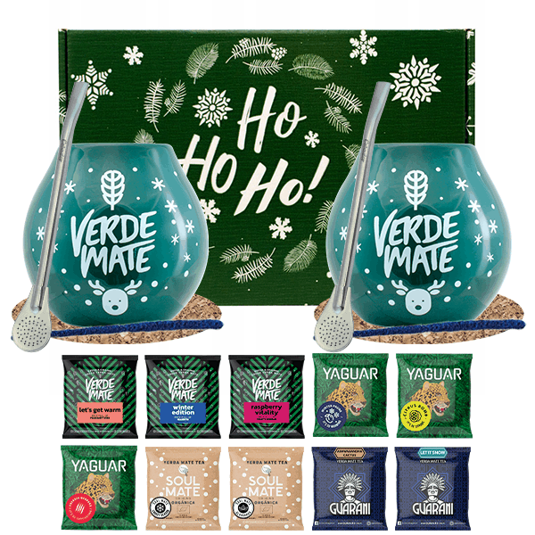 Julklappsset för par - Yerba Mate 10 x 50 g (500 g) + 2 x tillbehör + ask