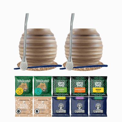 Yerba Mate Set 10x50g 2x Kalebass + 2x Bombilla