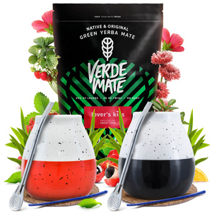 Yerba Mate Set för Par Verde Mate 400g 0,4kg 2x Kalebass + 2x Bombilla