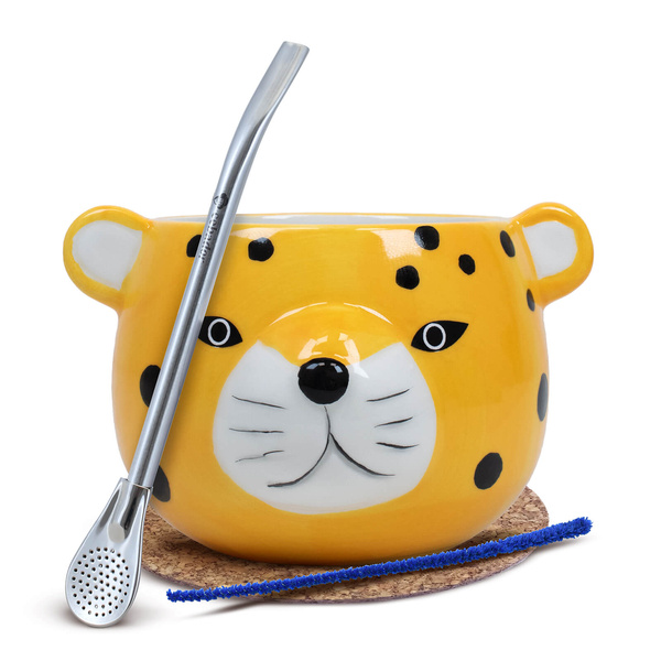 Yerba Mate Matero Kalebass Gatito Bombilla set