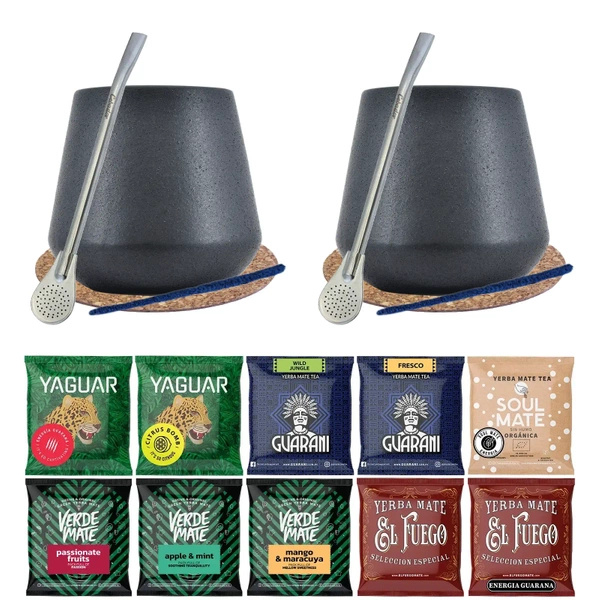 Yerba Mate Set 10x50g 2x Kalebass + 2x Bombilla