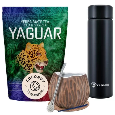 Yerba Mate Yaguar kokosnöt 500 g kalebass termos set