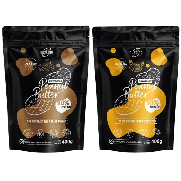Set med jordnötssmörspulver Nustino: Classic + Banana 2x400g