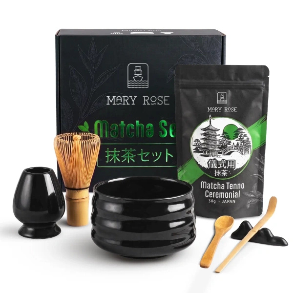 Presentset: japansk ceremoniell matcha + matchawan + bambutillbehör