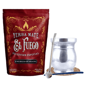Yerba Mate Set: El Fuego Energia Guarana 500g + Palo Santo + Bombilla