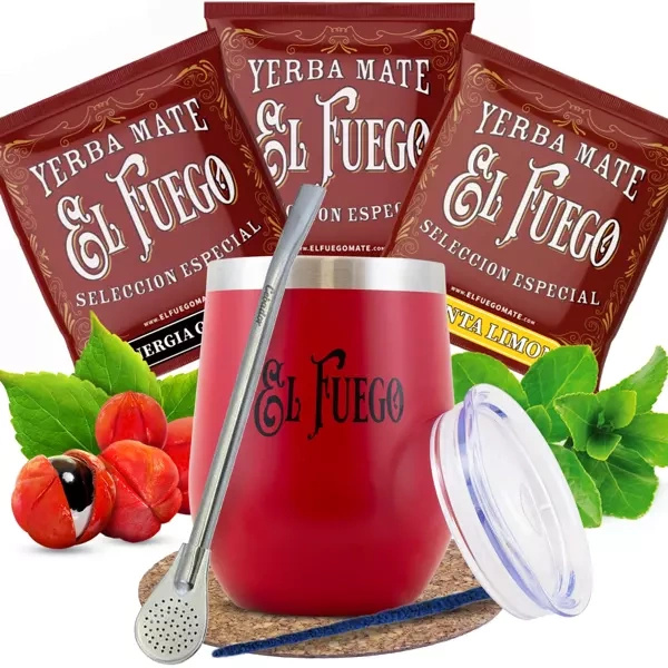 Yerba Mate El Fuego-set: prover 3x50g + TermoLid + Bombilla