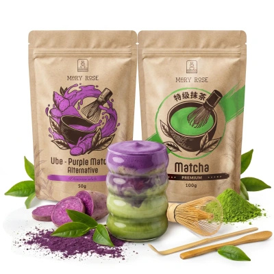 Set för färgglad Matcha Latte: Matcha + Purple Matcha + tillbehör