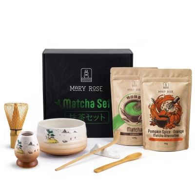 Presentset för färgglad Matcha Latte: Matcha + Orange Matcha + tillbehör