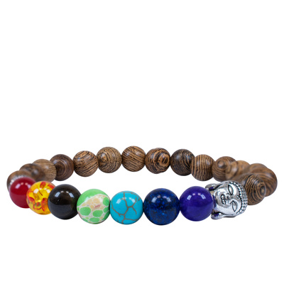 Armband "Sju Chakran" – wenge-trä och Buddha