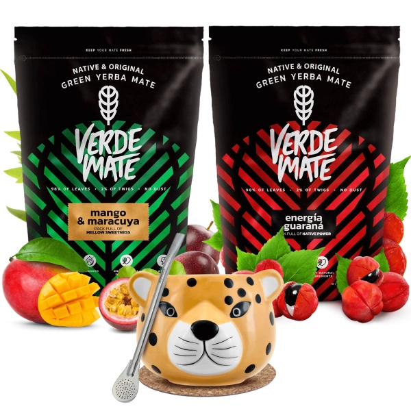 Yerba mate set Verde Mate keramisk kalebass Yaguar Gatito bombilla