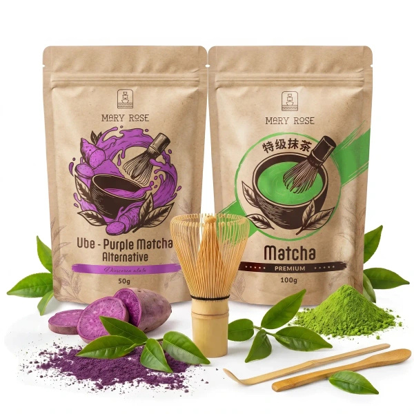 Set för färgglad Matcha Latte: Matcha + Purple Matcha + tillbehör