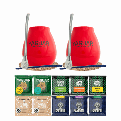 Yerba Mate Set 10x50g 2x Kalebass + 2x Bombilla
