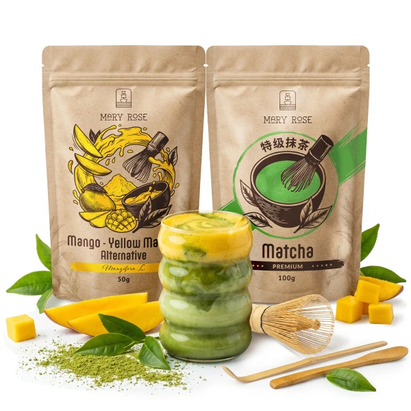 Set för färgglad Matcha Latte: Matcha + Yellow Matcha + tillbehör
