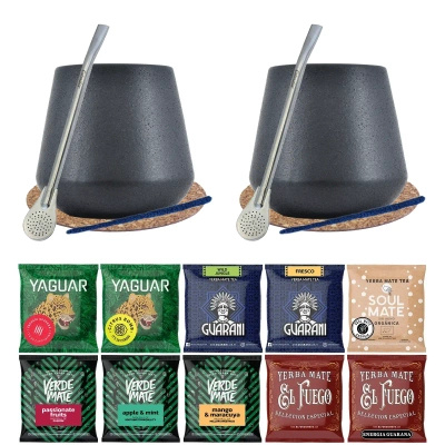 Yerba Mate Set 10x50g 2x Kalebass + 2x Bombilla