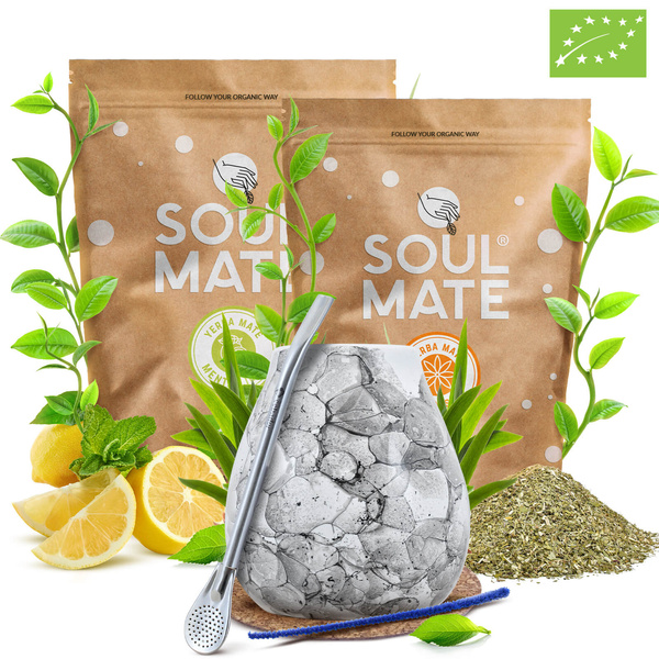 Yerba Mate Set Soul Mate Organica 2x500g 1kg Kalebass + Bombilla