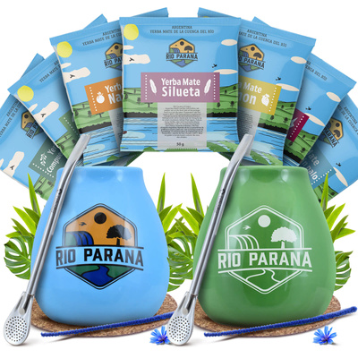Yerba Mate Rio Parana Set FOR TWO Kalebass Bombilla