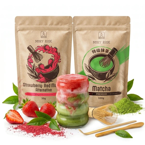 Set för färgglad Matcha Latte: Matcha + Red Matcha + tillbehör