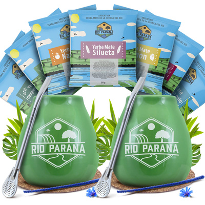 Yerba Mate Rio Parana Set FOR TWO Kalebass Bombilla