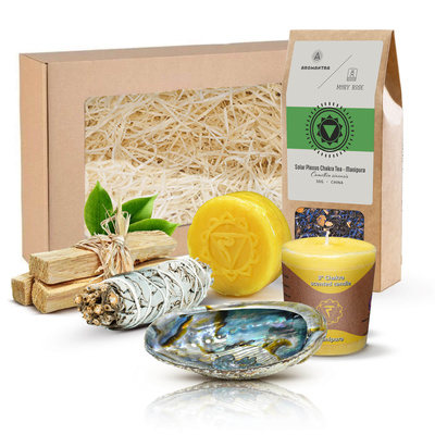 Presentset för Solar Plexus-chakrat (Manipura): chakra-te + rökelse + ljus
