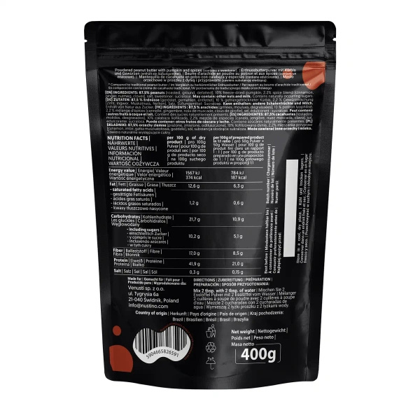 Nustino – Jordnötssmör i pulverform – Pumpkin Spice (utan tillsatt socker) 400 g