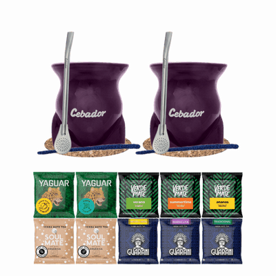 Yerba Mate Set 10x50g 2x Kalebass + 2x Bombilla