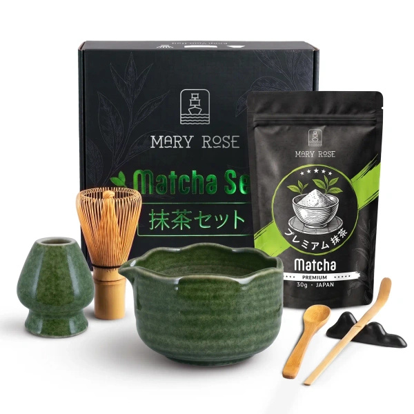 Presentset: japanskt premiummatcha + matchawan + bambutillbehör