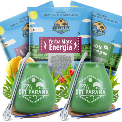 Yerba Mate Rio Parana Set FOR TWO Kalebass Bombilla