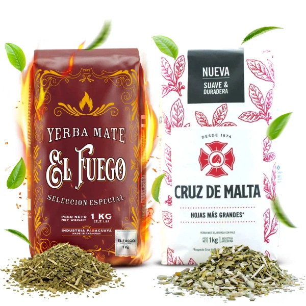 Yerba Mate Elaborada-set: El Fuego 1kg + Cruz de Malta 1kg