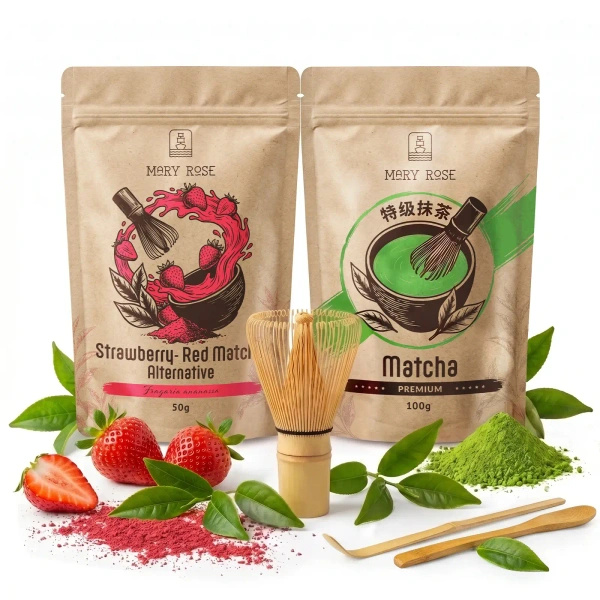 Set för färgglad Matcha Latte: Matcha + Red Matcha + tillbehör